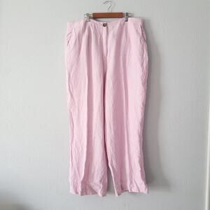 Boden Women's Eldon Linen Wide Leg Trousers in Pink Minimalist  Look size 14